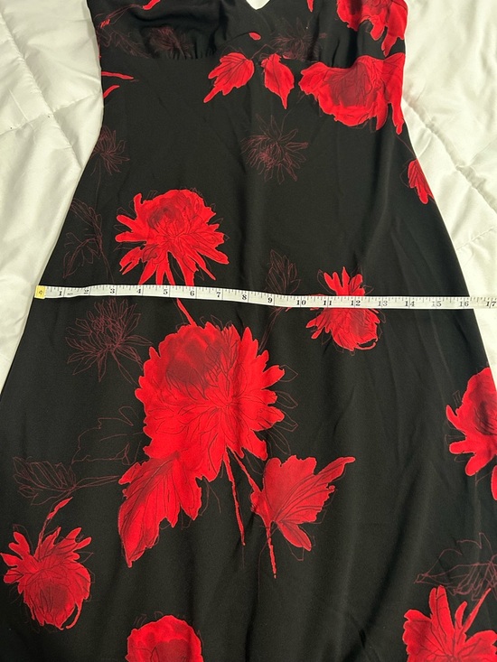 Vintage Late 90s La Belle Black Sleeveless Dress with Red Floral Print - Picture 6 of 8